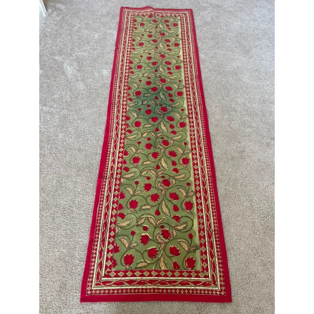 Couleur Nature Paris Floral Cotton Table Runner Green Red 72x19 French Country
